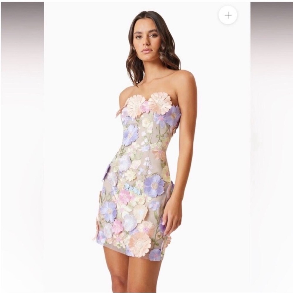 elliatt arabella pink purple strapless 3d floral embroidered mini dress medium - Picture 11 of 12